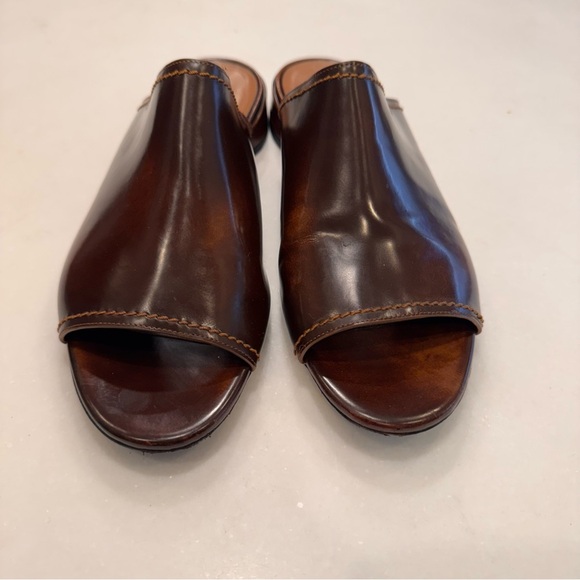 Emporio Armani Women’s Open Toe Slide Mules Brown Leather Size US 9 EU 39 - Picture 5 of 13